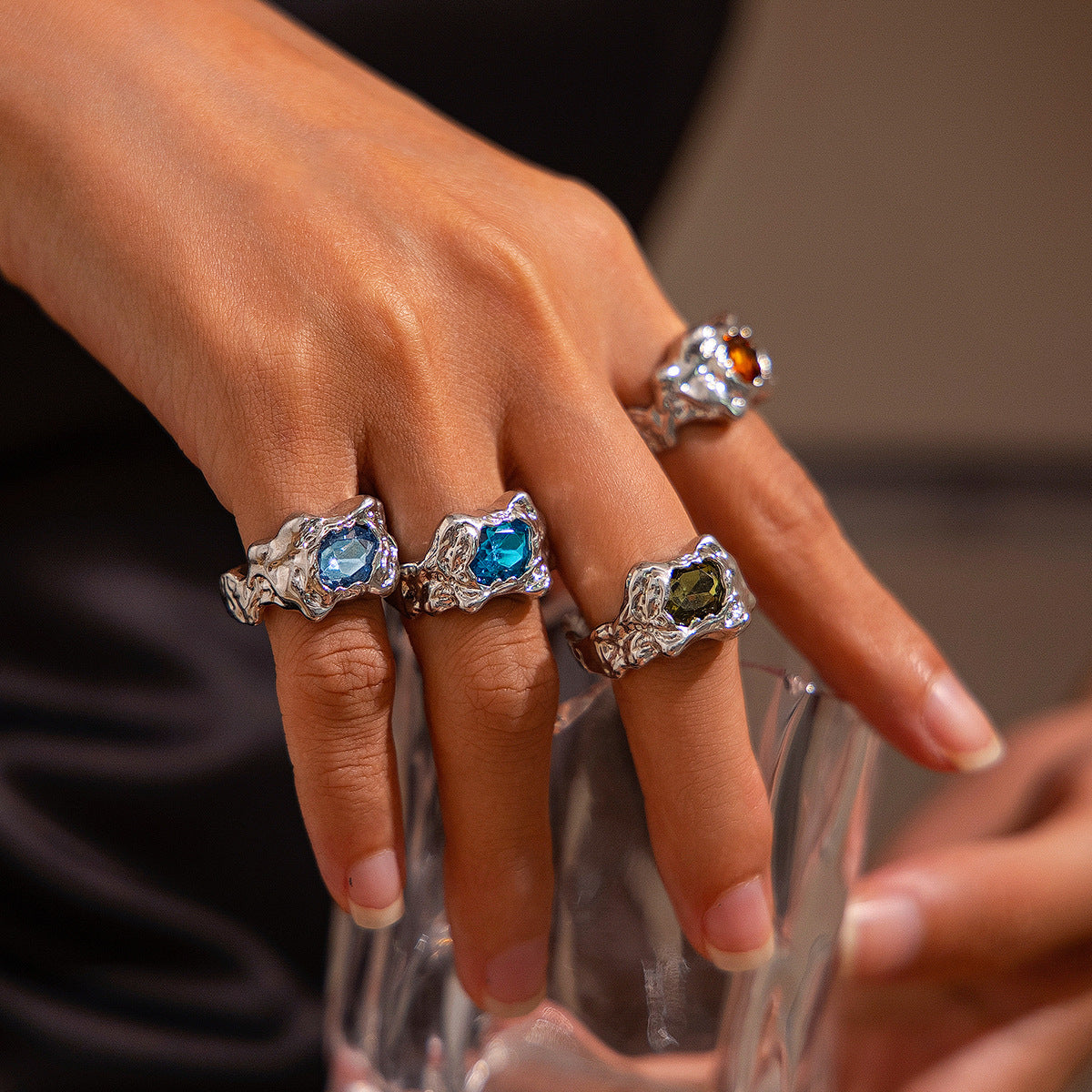 Retro Gem Ring Set – Statement Layers