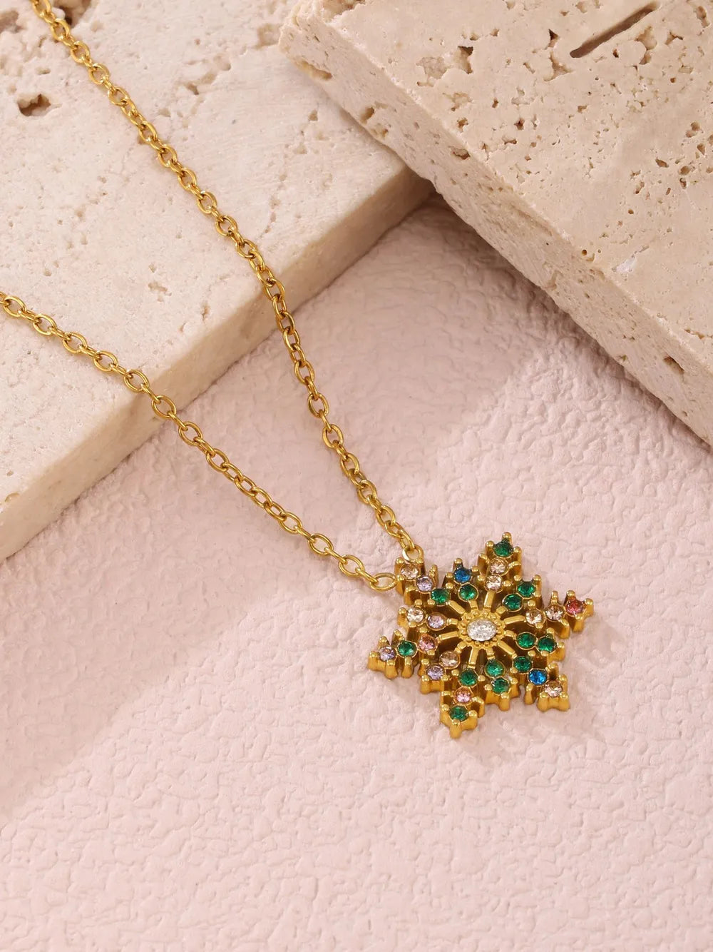 Snowflake Necklace – Stainless Steel & Zircon